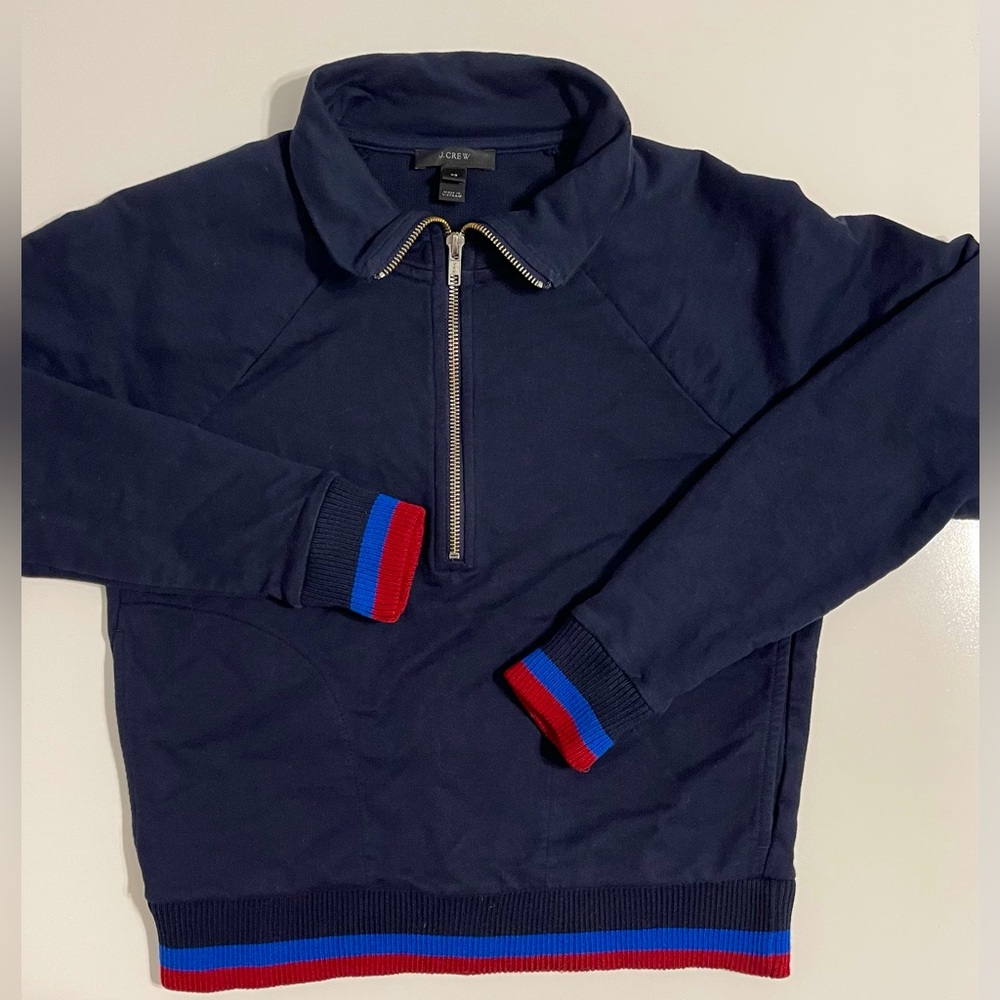 Women’s J Crew Navy Blue & Red Half-Zip Pullover, XS